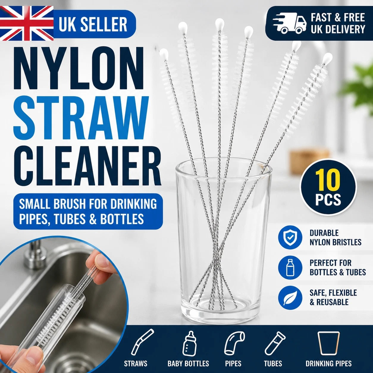 Nylon Straw Cleaner Cleaning Small Brush For Drinking Pipe Tube Baby Milk Bottle