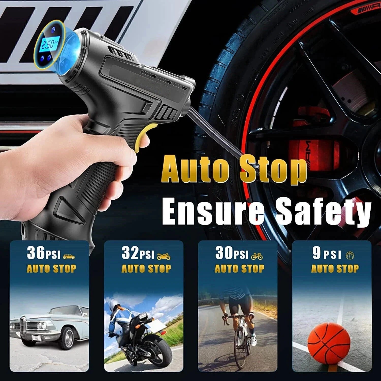 Cordless 12V Electric Car Tyre Inflator Pump Portable Tire Air Compressor Pump