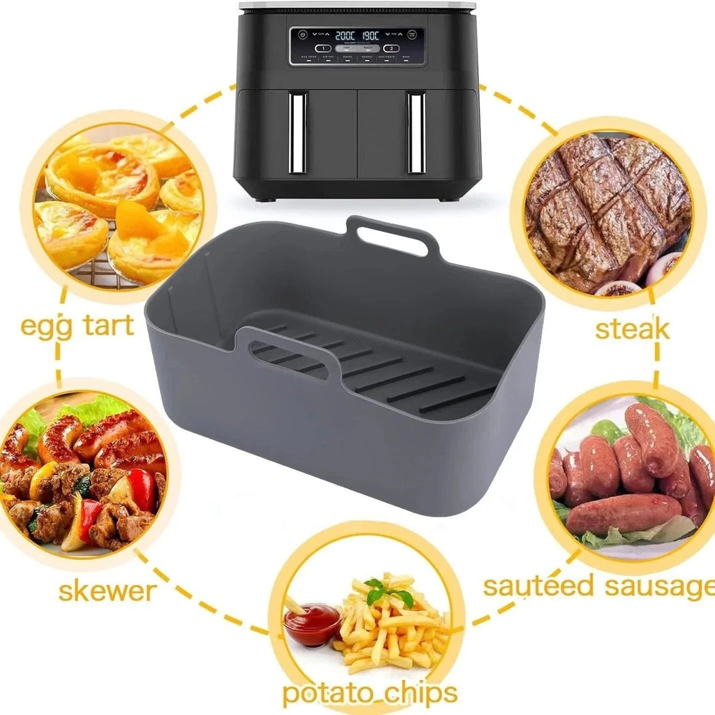 2 PCS Air Fryer Silica Gel Baking Pan Dual Basket Liner Handle baking oven New