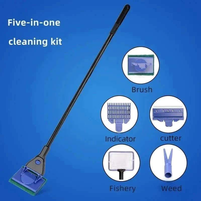5 in 1 Aquarium Cleaning Kit Glass Brush Scraper Fishnet Fish Tank Cleaner Tools