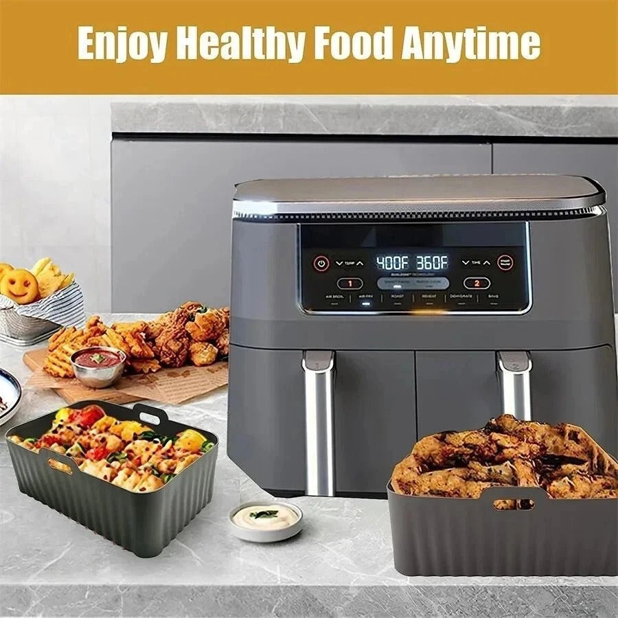 2 PCS Air Fryer Silica Gel Baking Pan Dual Basket Liner Handle baking oven New