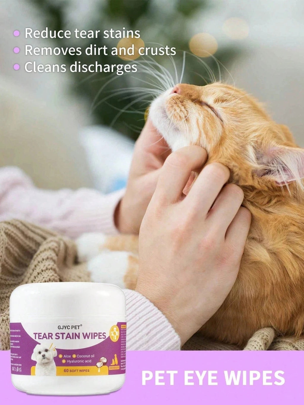 GJYC Pet Eye Wipes for Dogs & Cats – Gentle Tear Stain Remover Cleaning Wipes