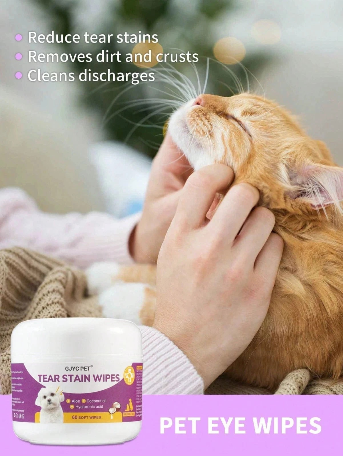 GJYC Pet Eye Wipes for Dogs & Cats – Gentle Tear Stain Remover Cleaning Wipes