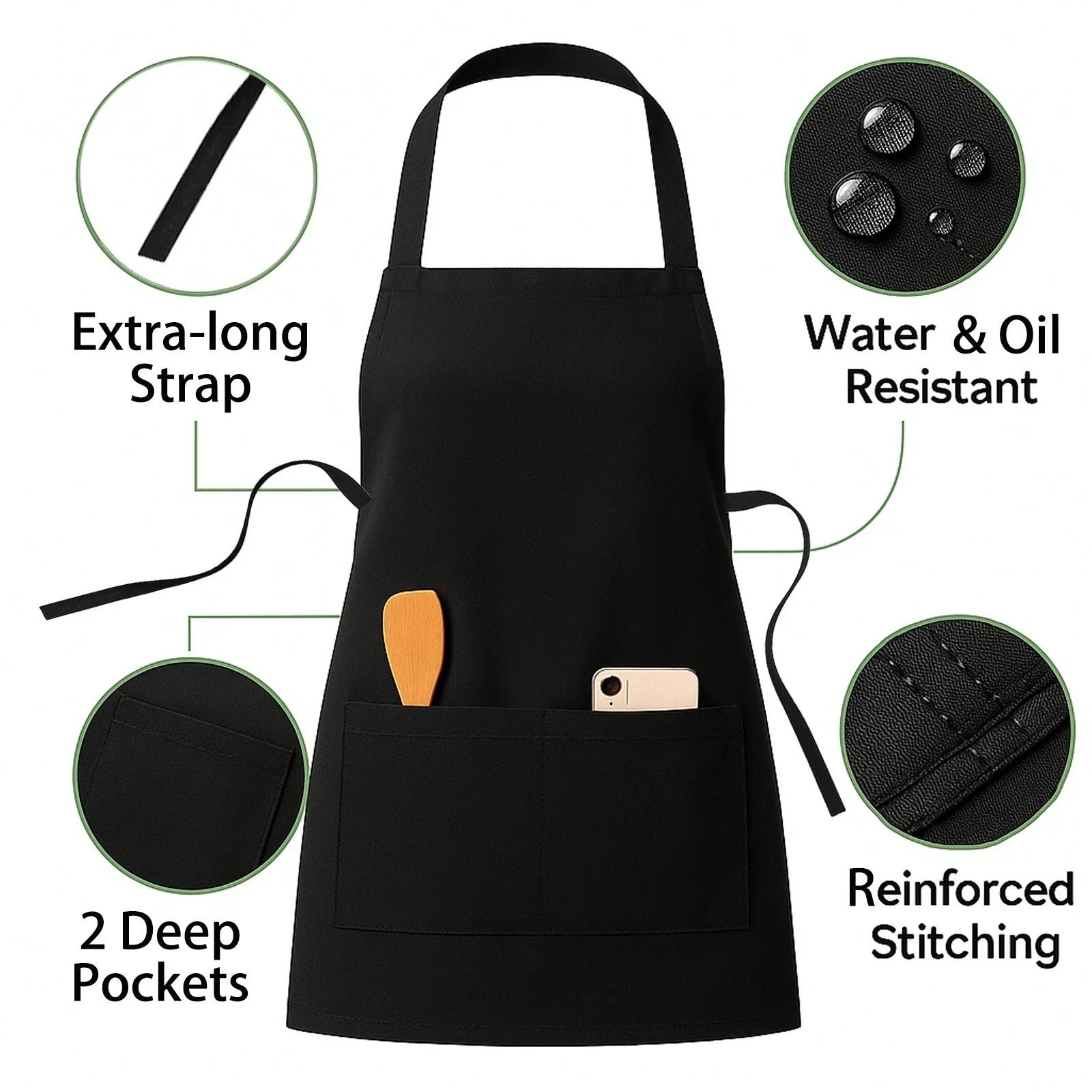Unisex Kitchen Apron for Women & Men – Adjustable Chef Cooking Bib Apron with 2