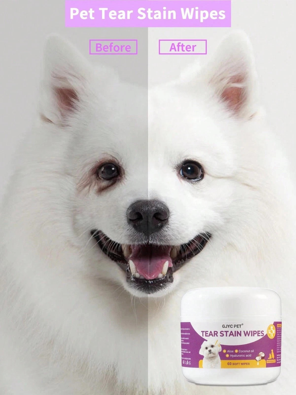 GJYC Pet Eye Wipes for Dogs & Cats – Gentle Tear Stain Remover Cleaning Wipes