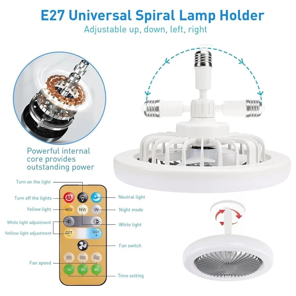 30W LED Ceiling Fan Light with Remote Control – 3 Speed Dimmable 3 Colour Quiet