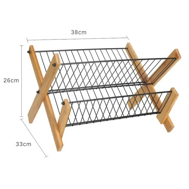 2 Tier Bambo Dish Rack Plate Cup Drying Drainer Storage Drip Tray Cutlery Holder