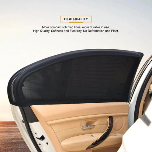 Black sun shade mesh cover on car rear side window, arched flexible design
