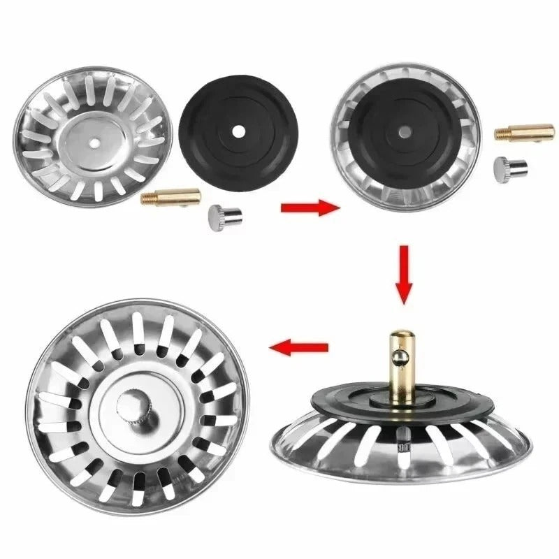 2x Stainless Steel Replacement Kitchen Sink Drain Strainer Drainer Waste Plug UK