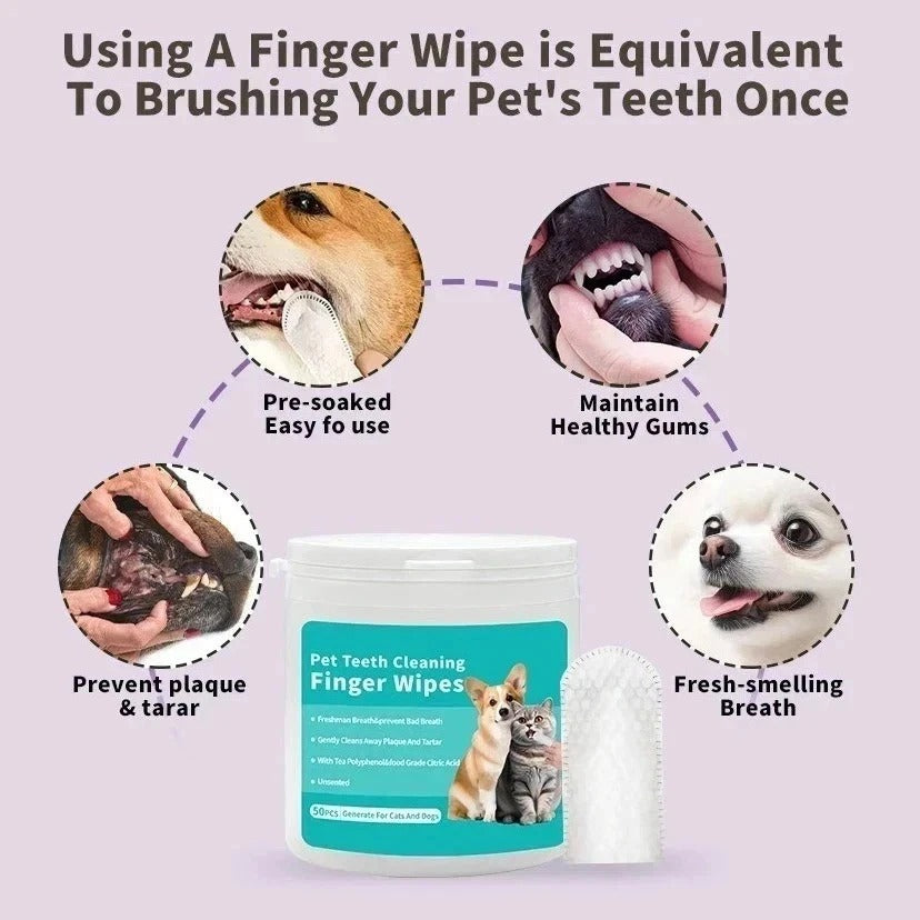 Pets Dogs Cats Teeth Wipes Dental care plaque Cleaning Finger Pads 50 Pc