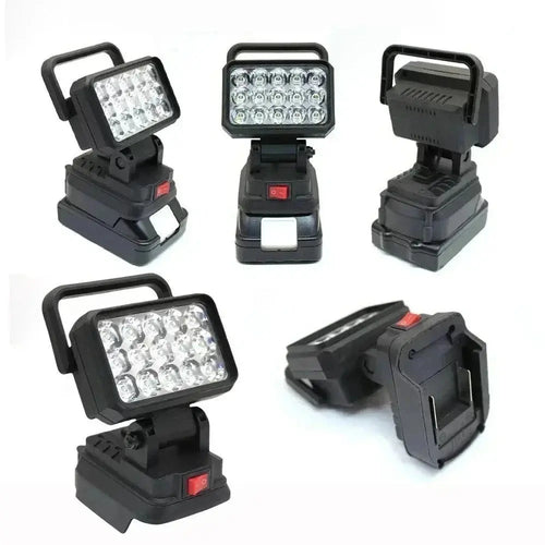 Portable LED work light with 15-bead style lamp head and folding handle, black