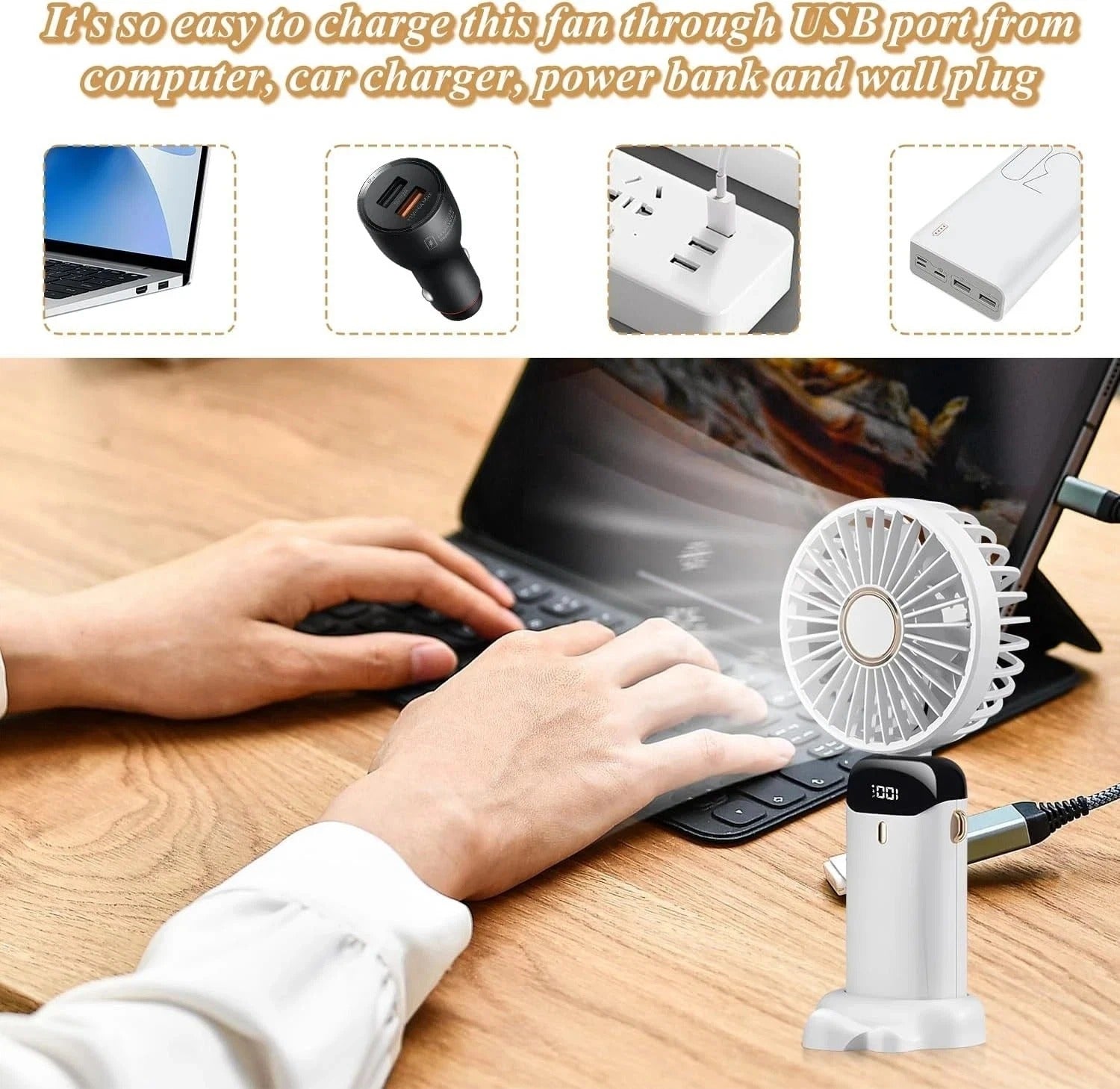 Mini Rechargeable Handheld Fan - Portable Folding USB Cooling Fan for Desk UK
