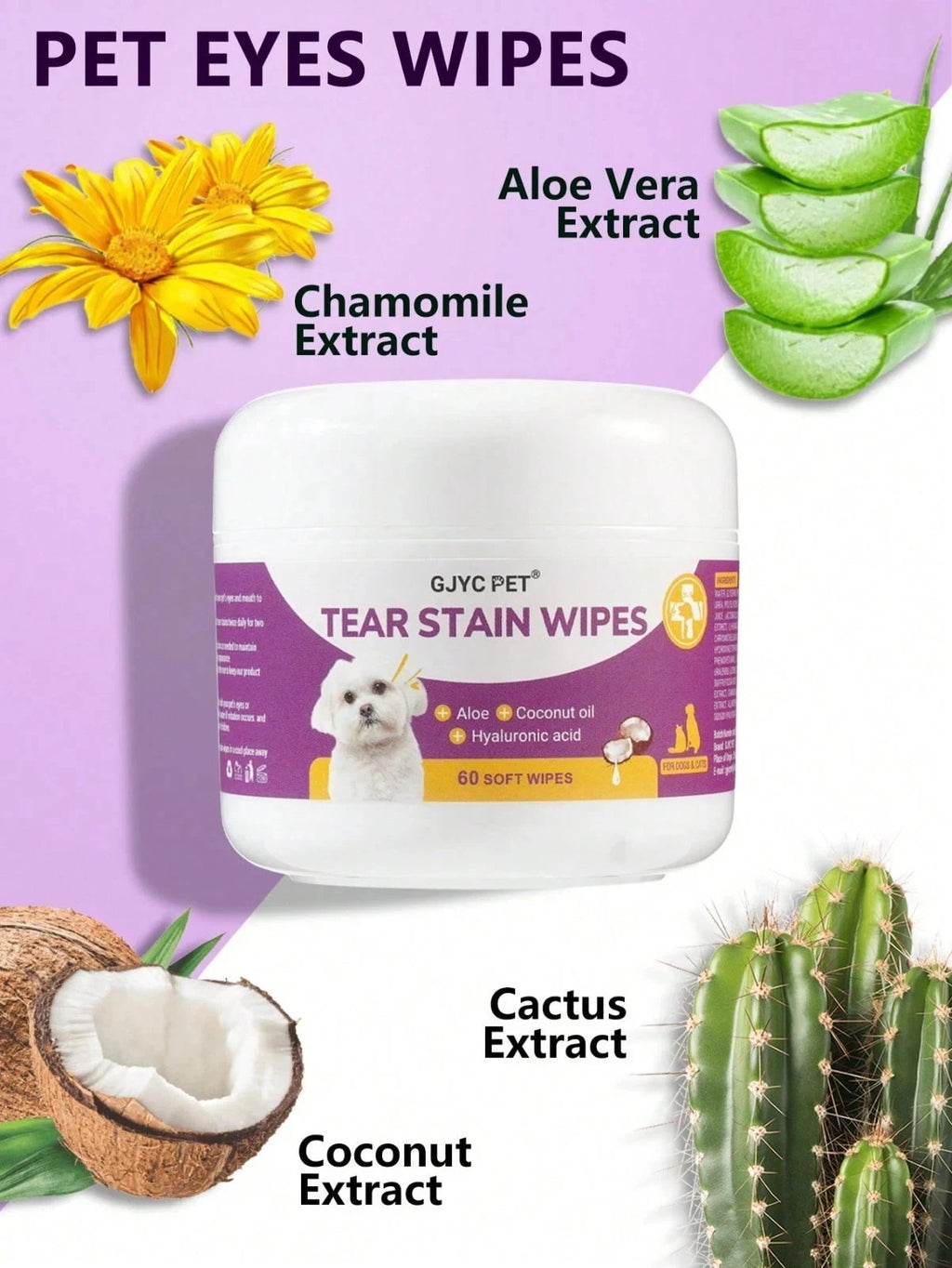 GJYC Pet Eye Wipes for Dogs & Cats – Gentle Tear Stain Remover Cleaning Wipes
