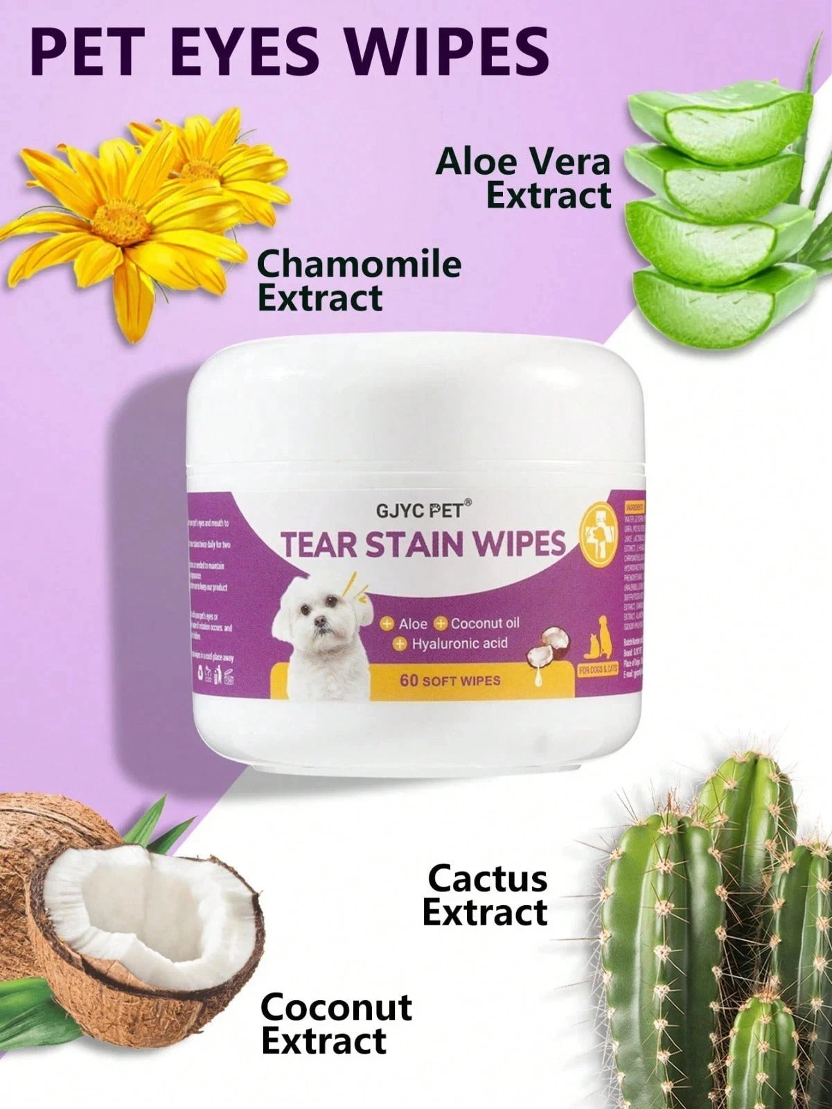 GJYC Pet Eye Wipes for Dogs & Cats – Gentle Tear Stain Remover Cleaning Wipes