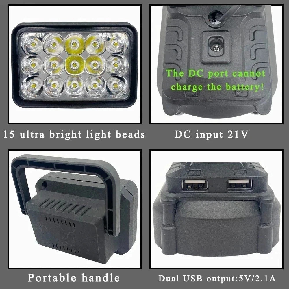 15 Beads LED Working Light Outdoor Flashlight for Makita 18V Li-ion Battery
