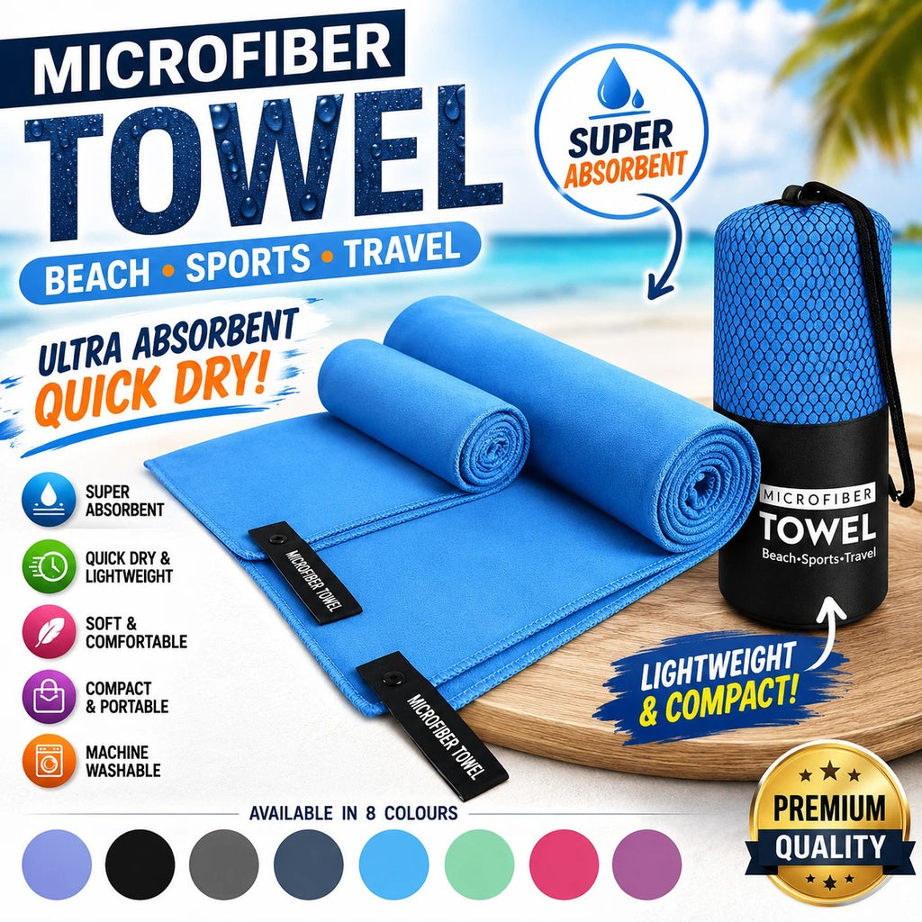 Microfiber Towel Compact Fast Drying Travel Sports Gym Beach Camping Swimming
