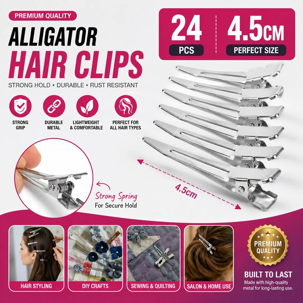 **24PCS Hairdressing Duckbill Clips 4.5cm – Single Hole Pin Curl Sectioning Hair