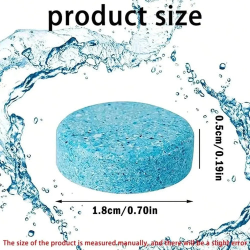 Round blue washer tablet with size marking 1.8cm/0.70in