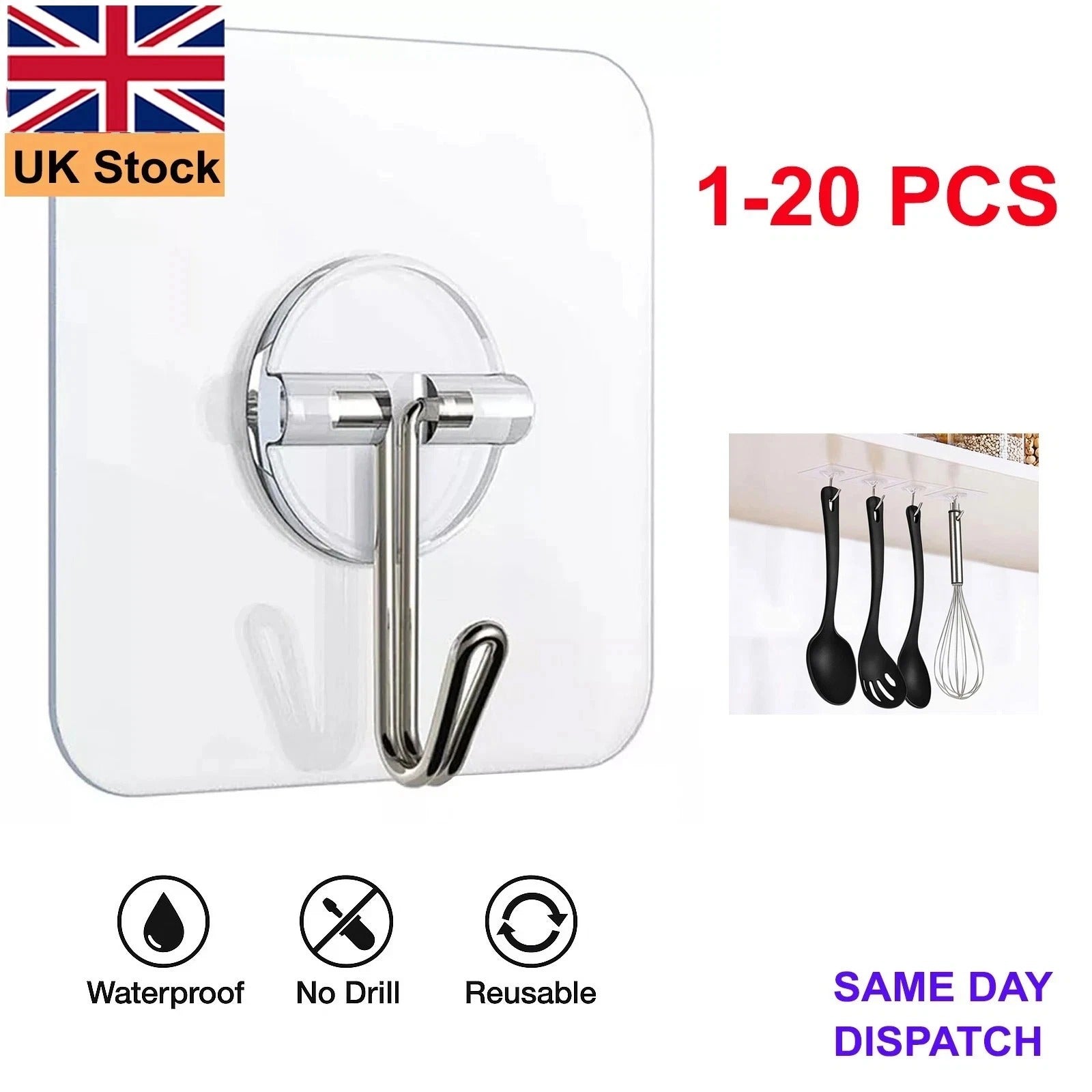 Ultra Strong Transparent Adhesive Wall Hooks – Waterproof Heavy Duty Removable S