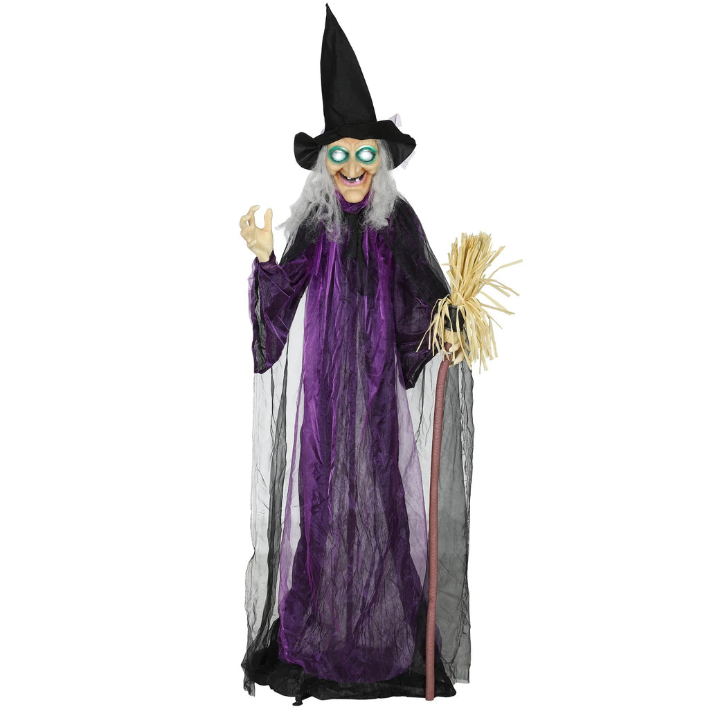 Outsunny 6ft Animatronic Halloween Witch – Sound Activated, Purple
