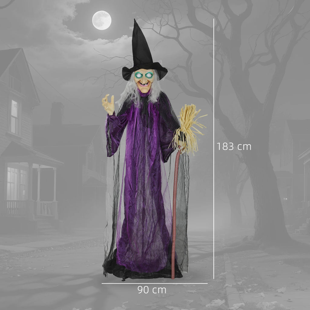 Outsunny 6ft Animatronic Halloween Witch – Sound Activated, Purple