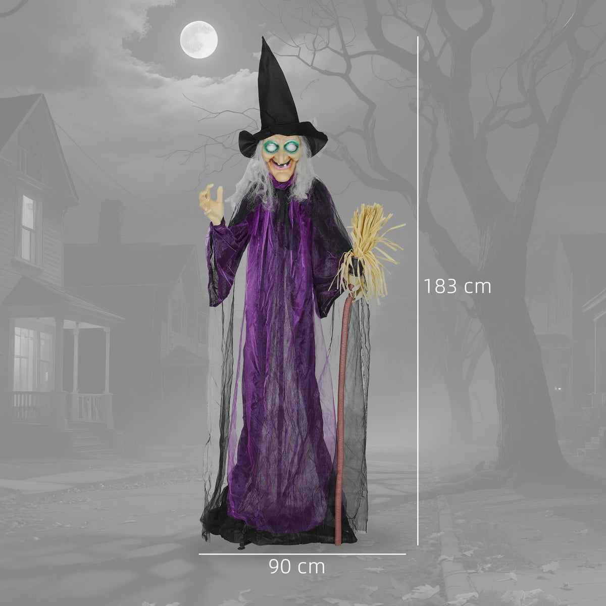 Outsunny 6ft Animatronic Halloween Witch – Sound Activated, Purple