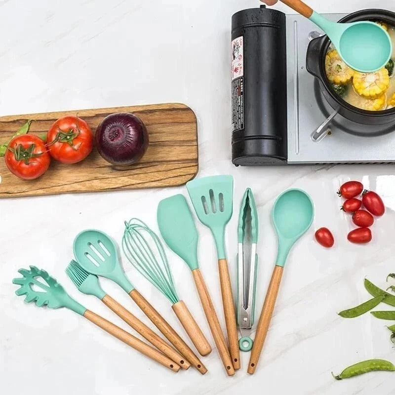 14-Piece Silicone Kitchen Utensils Set Non-stick Cooking Spoon and Baking Tools