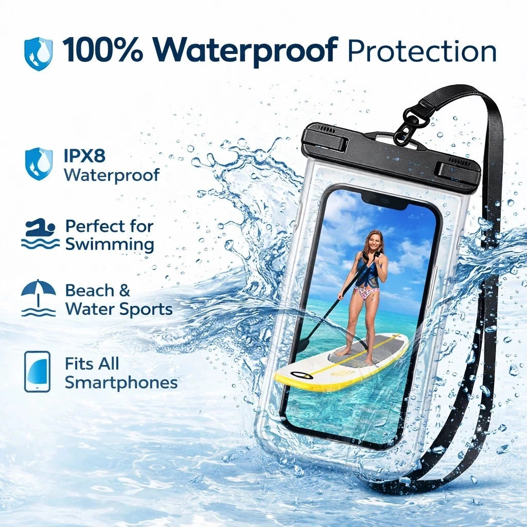 Pack Of 2 Waterproof Phone Pouch Underwater Case Cover Universal Dry Bag Mobile