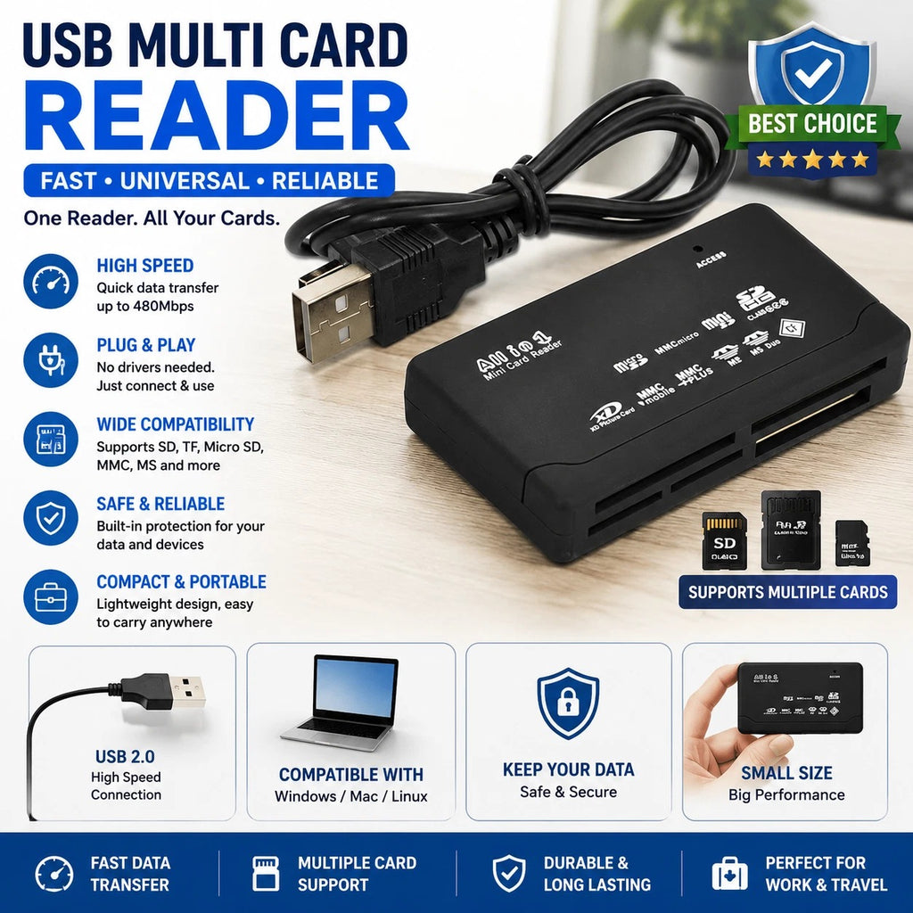 WG® USB 2.0 Memory Card Reader All‑in‑One Adapter SD SDHC Micro SD CF MS M2 XD