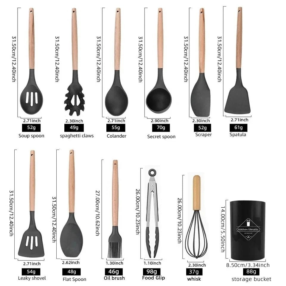 14-Piece Silicone Kitchen Utensils Set Non-stick Cooking Spoon and Baking Tools