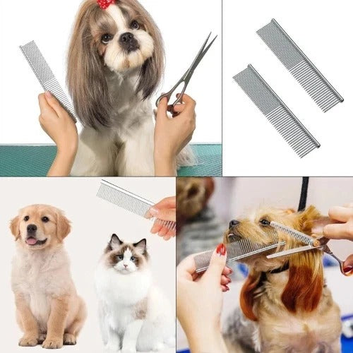 Dog Cat Pet Grooming Comb Double Row Metal Teeth Fur Rake Brush for Shedding UK