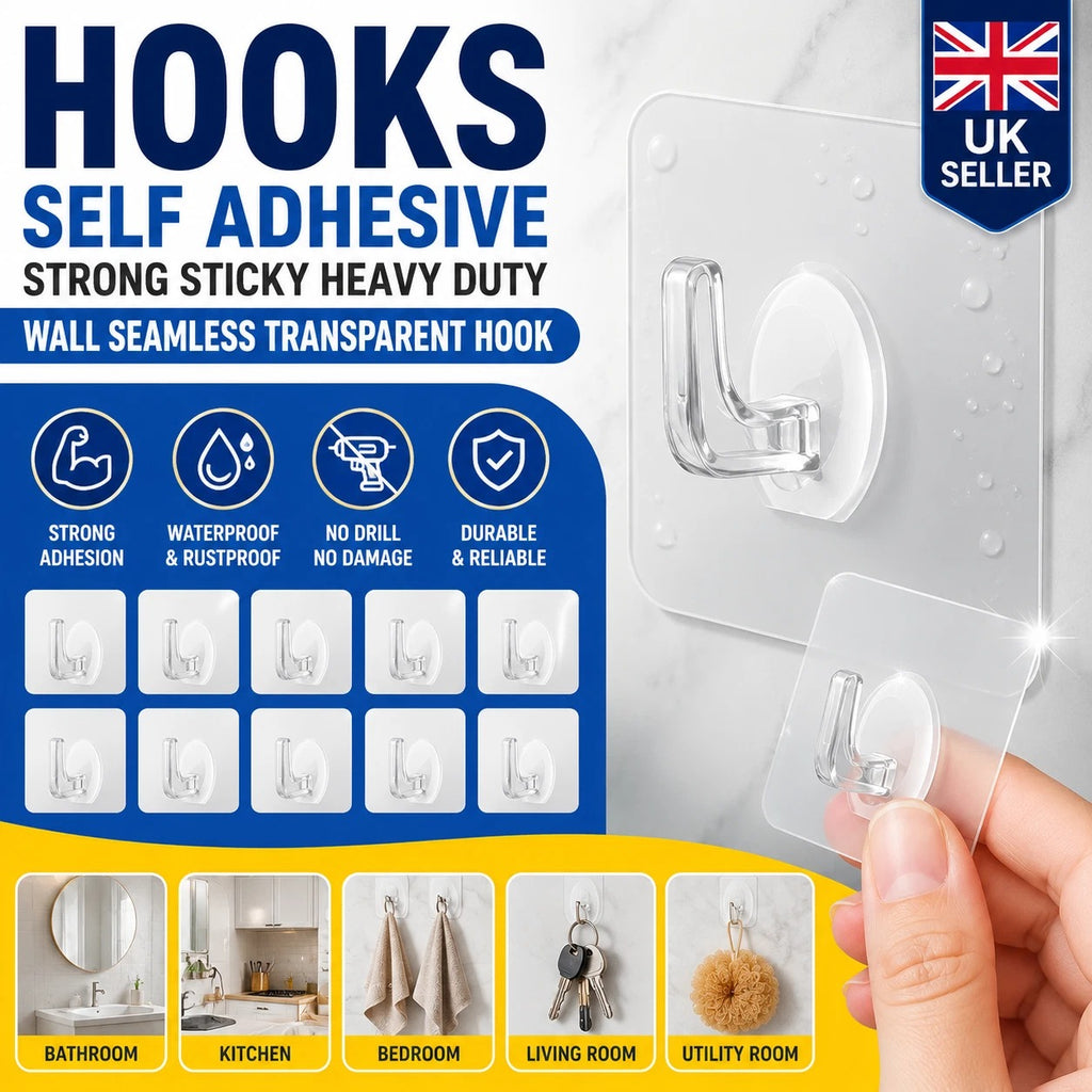 Hooks Self Adhesive Strong Sticky Heavy Duty Wall Seamless Transparent Hook