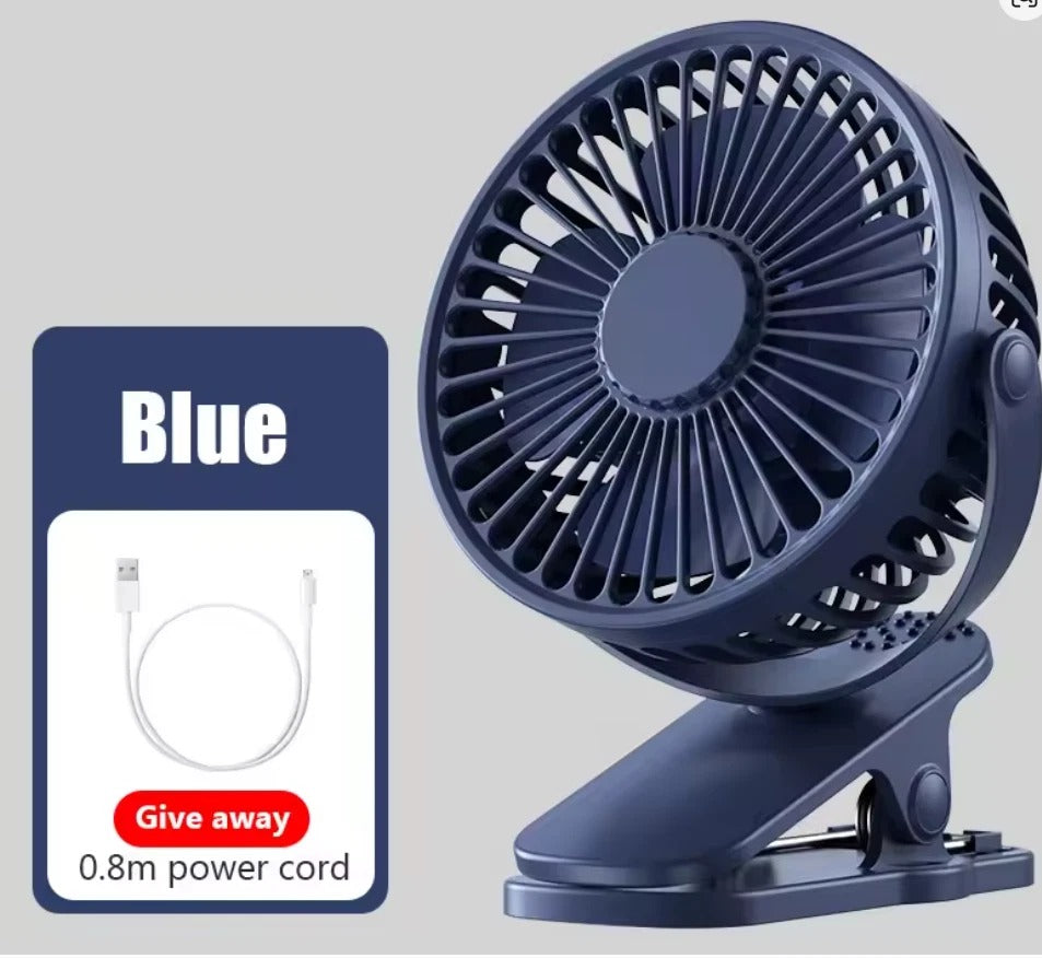 Portable USB Clip On Fan Rechargeable Mini Desk Fan 360° Rotation Quiet Cooling