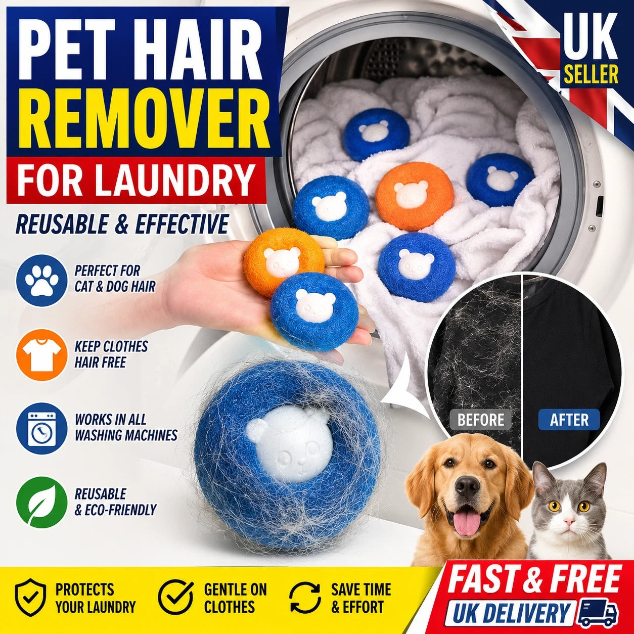 Pet Hair Remover for Laundry Washing Machine Reusable Cat Dog Fur Lint Catcher