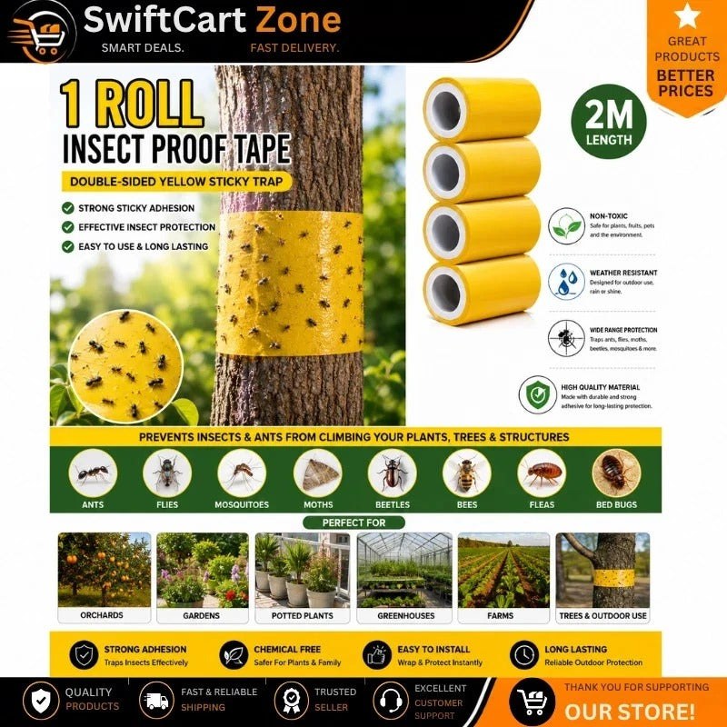 10M Double Sided Sticky Insect Barrier Tape Roll – Garden Tree Pest Fly Bug Cont
