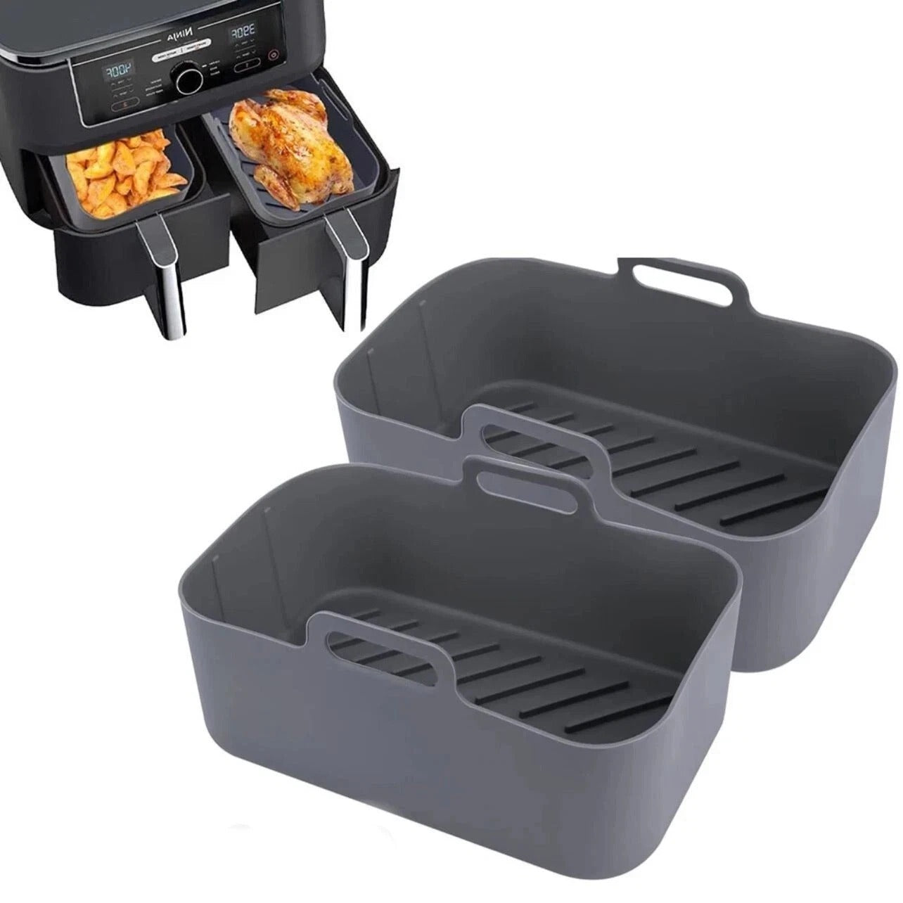 2 PCS Air Fryer Silica Gel Baking Pan Dual Basket Liner Handle baking oven New