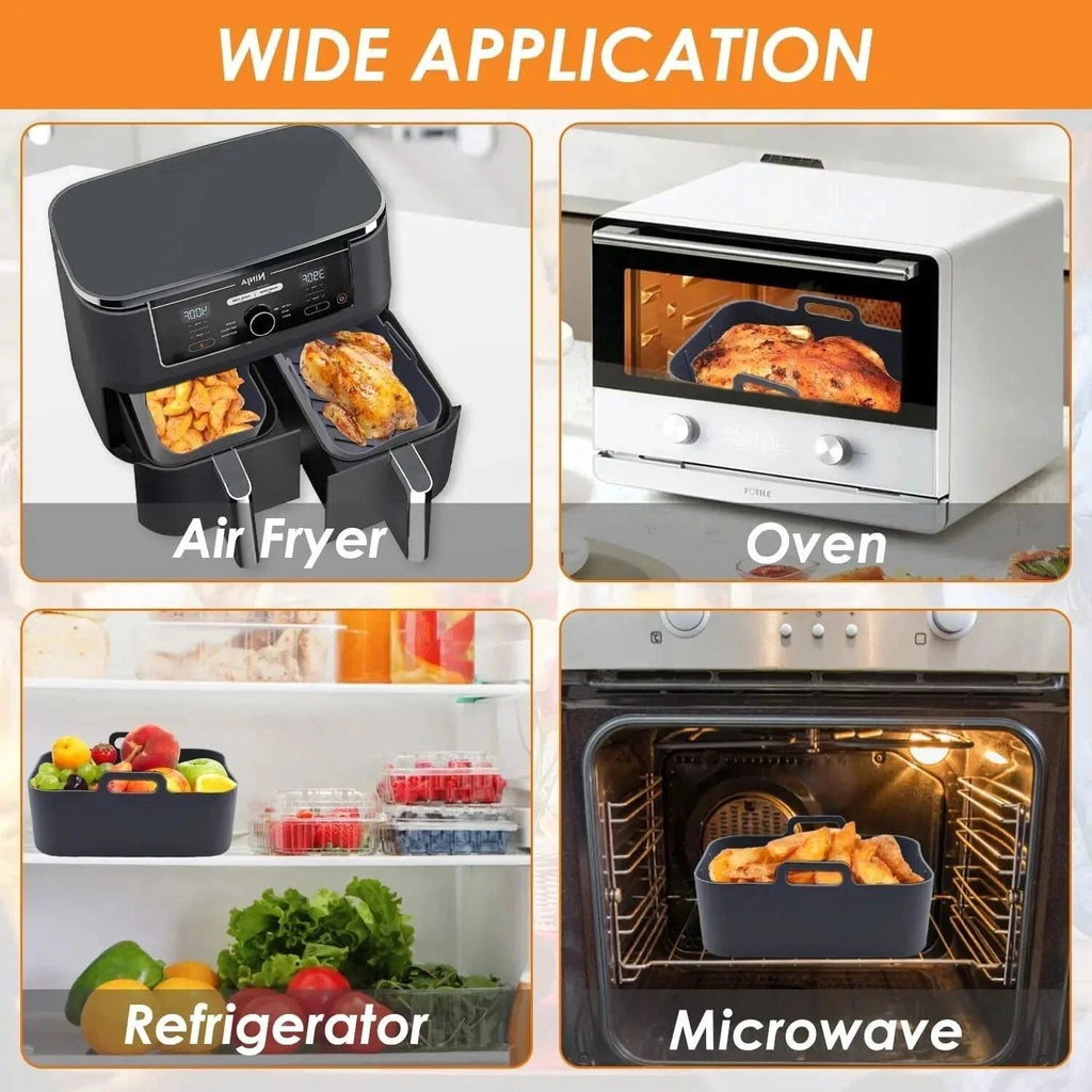 2 PCS Air Fryer Silica Gel Baking Pan Dual Basket Liner Handle baking oven New