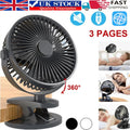 Portable USB Clip On Fan Rechargeable Mini Desk Fan 360° Rotation Quiet Cooling