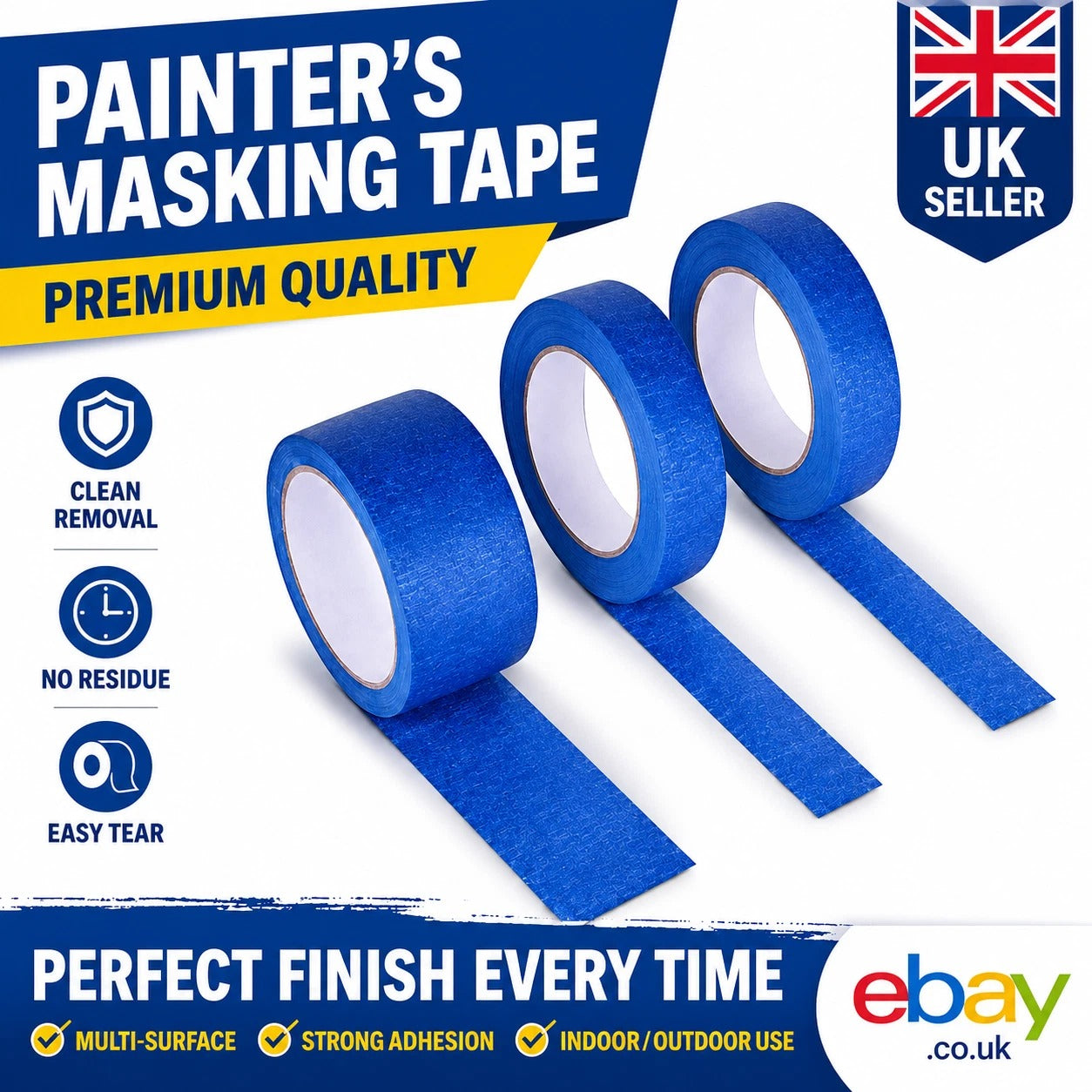Blue-Painters-Clean-Peel-Masking-Tape-48mm-24mm-x-50M UV-Resistant Long Lasting