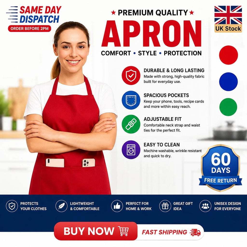 Unisex Kitchen Apron for Women & Men – Adjustable Chef Cooking Bib Apron with 2