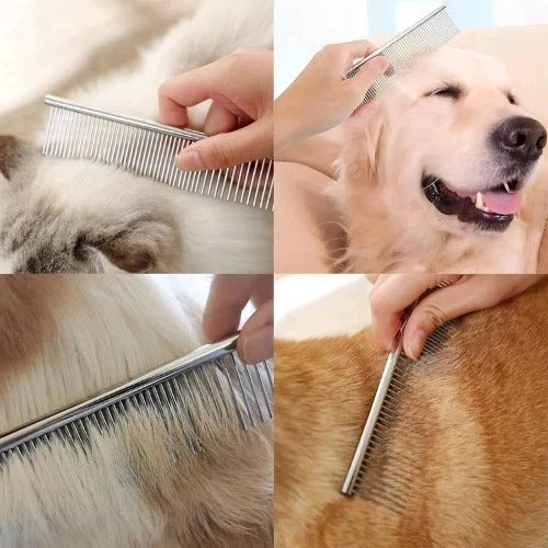 Dog Cat Pet Grooming Comb Double Row Metal Teeth Fur Rake Brush for Shedding UK