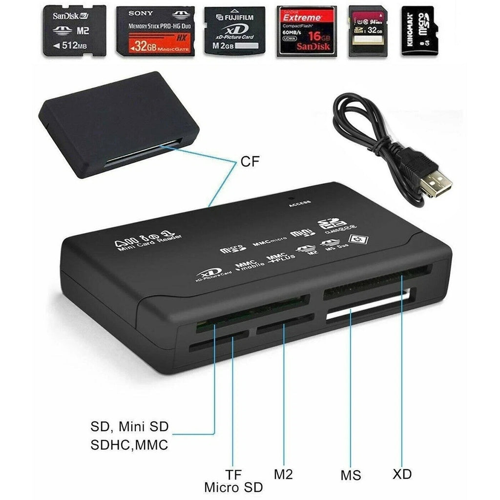 WG® USB 2.0 Memory Card Reader All‑in‑One Adapter SD SDHC Micro SD CF MS M2 XD