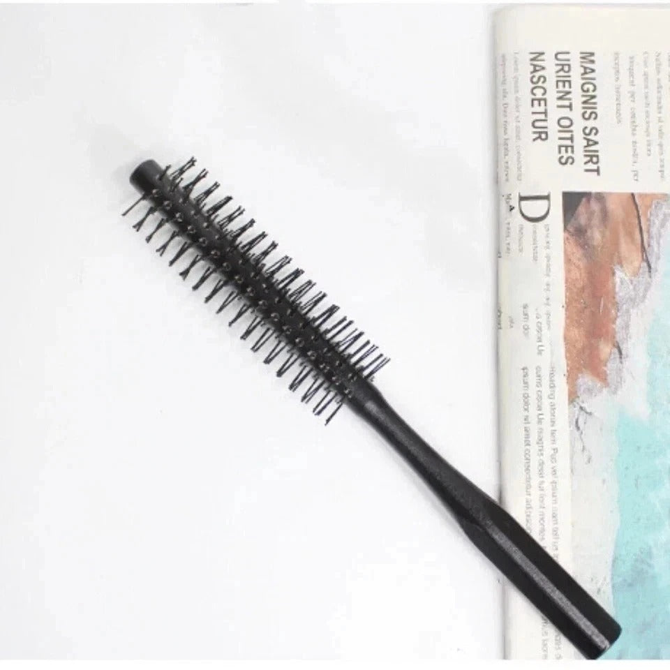 **Mini Round Hair Brush for Short Thin Hair – Small Black Styling Brush for Blow
