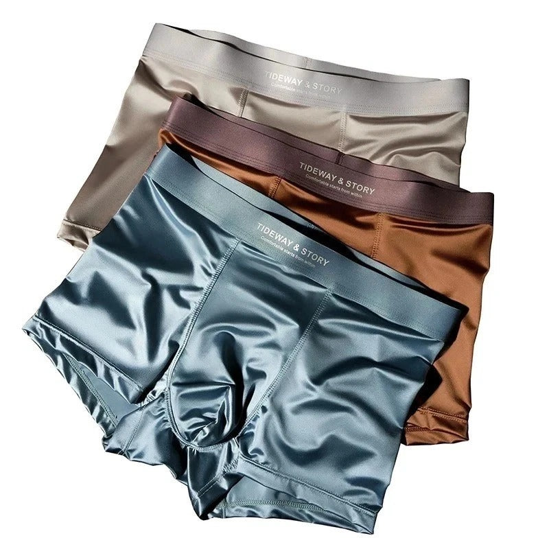4PCS Men's Ice Silk Underwear Breathable Boxer Shorts Seamless Satin Soft Briefs