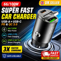 Compact metallic car phone charger with Type C and USB-A ports
