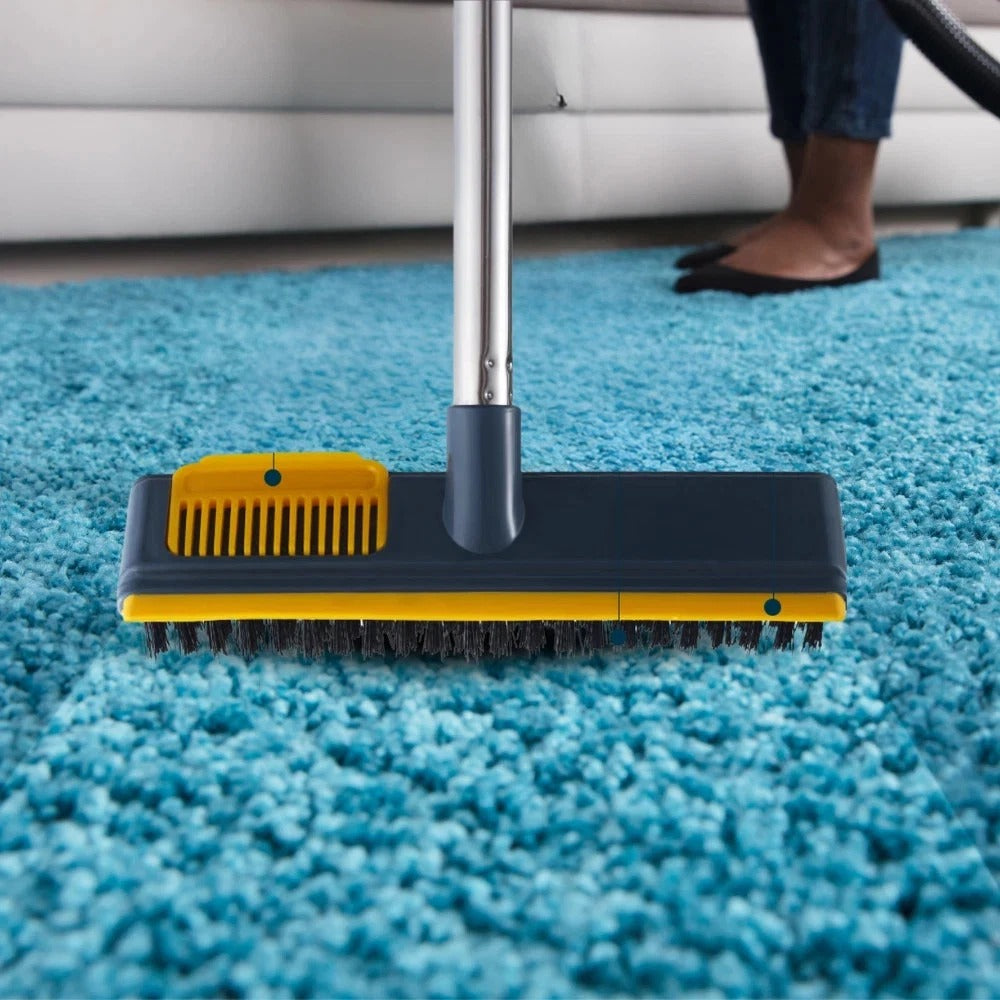 Long Floor Scrubbing Brush Long Handle Pole 2 in 1 Stiff Bristle Brush Squeegee