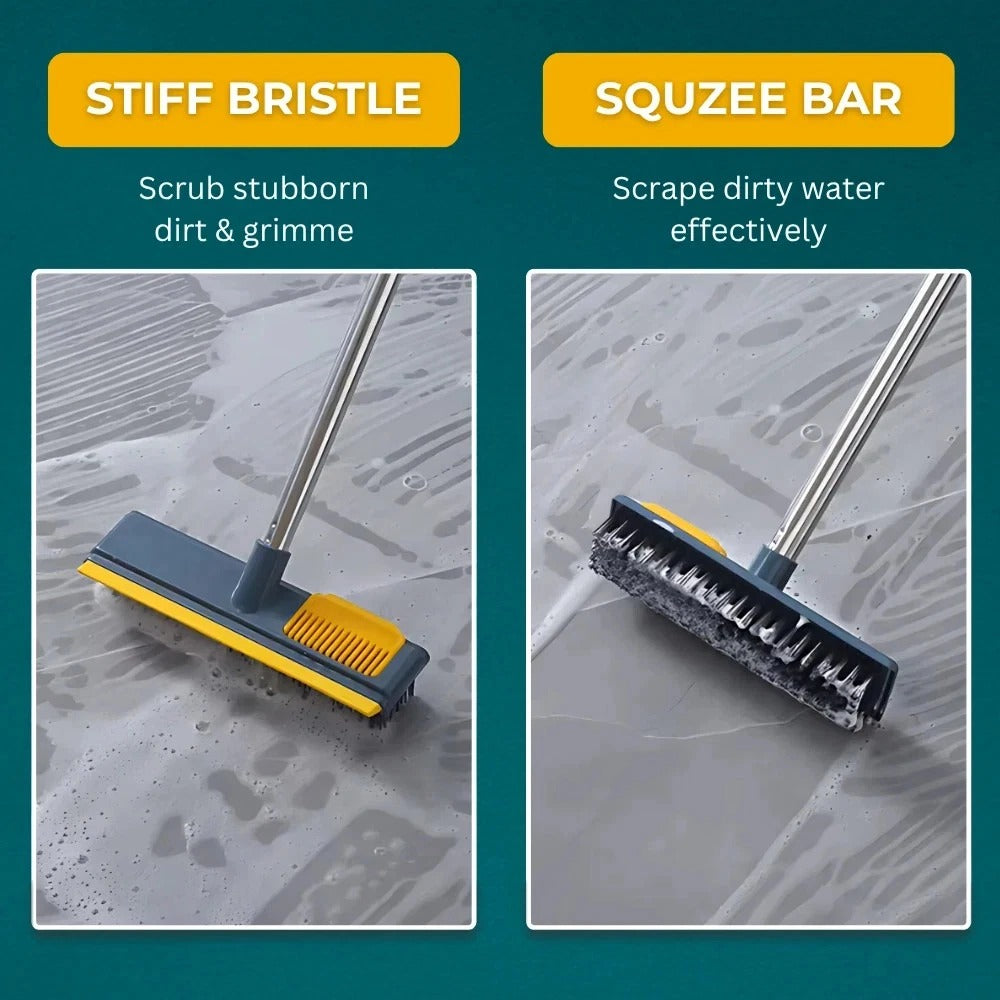 Long Floor Scrubbing Brush Long Handle Pole 2 in 1 Stiff Bristle Brush Squeegee